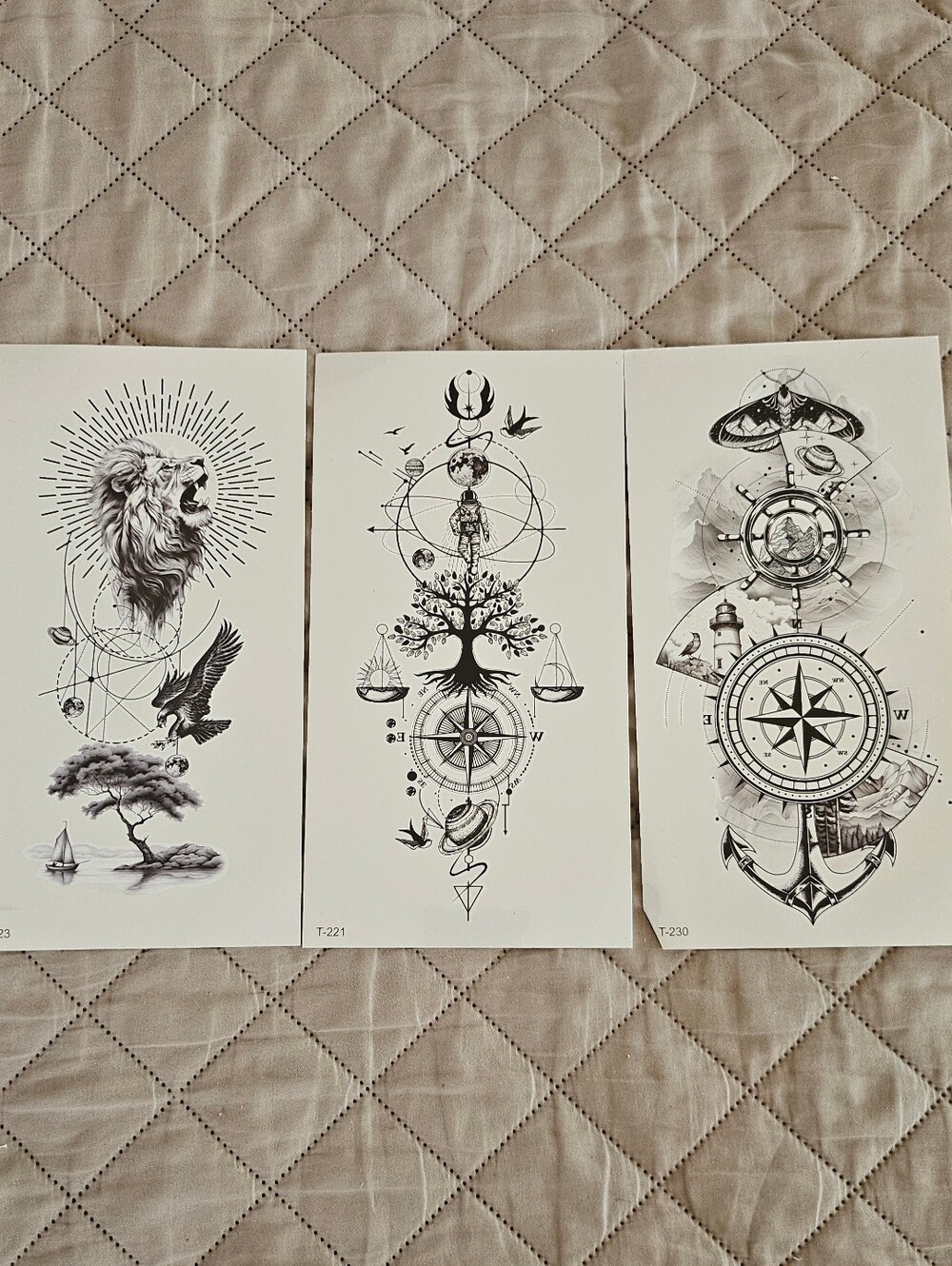 large temporary tattoos,  3 sheets, each sheet is 9x4.75inches. Unisex